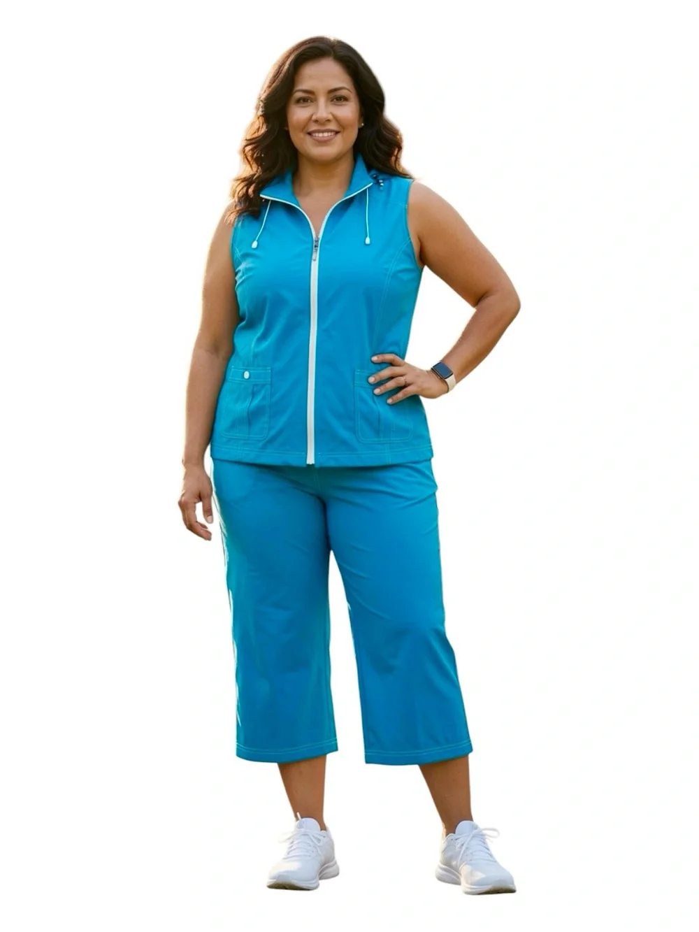 CHICOS ZENERGY: Teal Blue Athletic Vest & Capri Pant Set -Size 2/3 Large/XL